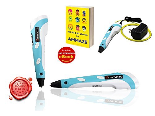 BEST INTELLIGENT 3D PRINTING PEN for ABS & PLA, 140 STENCILS & 3 ABS Rolls Included, For Drawing Doodling Modelling and Arts & Crafts Making, Promotes Creativity & Spacial Thinking in Children (Blue)