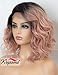 K'ryssma Ombre Pink Lace Front Wig Wavy Rose Blonde Short Bob Synthetic Wig with Dark Roots L Part Pastel Pink Ombre Wigs with Deep Side Parting