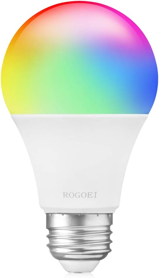 Smart Light Bulb with Soft White Light 2700K +RGBW, ROGOEI E26 WiFi Led Light Bulb, A19 Multicolor Led Bulb Compatible with Alexa Google Assistant and Phone 6.5W (45W Equivalent) (1 Pack)