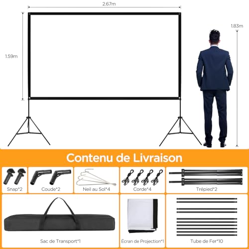 VISULAPEX 120" Projection Screen with Stand, 4K HD 16:9 Foldable Screen Projector on Stand, Tripod Screen with Portable Bag for Cinema Home Office Travel