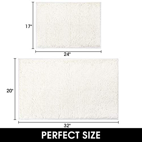 HOMEIDEAS VelvetySoft Butter Chenille Bathroom Rugs Set 2 Pieces Ivory