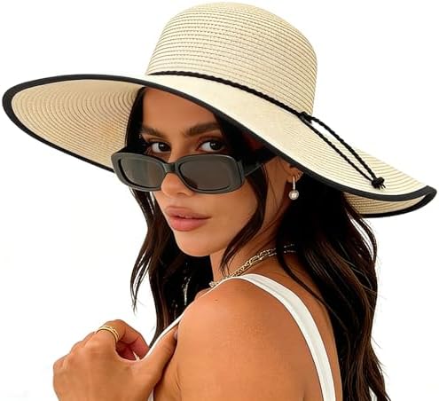 Womens Straw Sun Hat with Pom Pom Trim | Adjustable Foldable  display picture 3