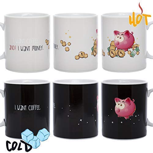 InGwest Home. New Year Pig Mug. Changing Color Mug. Heat Sensitive Mug. I want Coffee and I want Money!