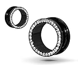 Black Anodized Titanium Over Surgical Steel Screw-on Plugs/gauges with Clear Diamond Cz Stones 2 Pieces