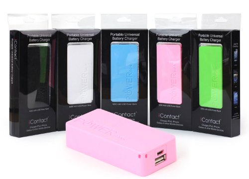 iContact IC-PB246 - 5200mAh Portable Backup Battery Charger USB Power Bank for Smart Phones and other Digital Devices - Retail Packaging Includes Charging Cable (Pink)