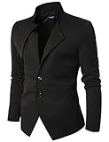 Doublju Mens Unbalanced Blazer Jacket with China Collar