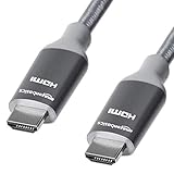 AmazonBasics Premium High-Speed 4K Long HDMI Cable with Braided Cord, Dark Grey - 10 Feet
