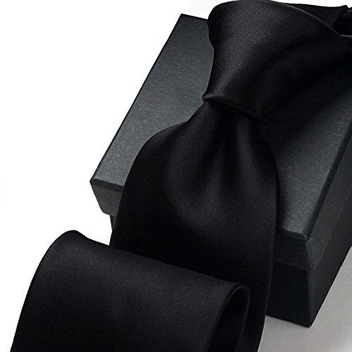 KingsonLiu Men's Necktie Solid Color 3.54 Inches (9cm) Wide Ties for Men + Gift Box (black)