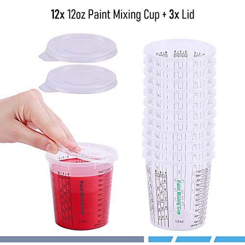 CANOPUS Paint Mixing Cups, Pack of 12 Cups with 3 Lids, 12fl oz