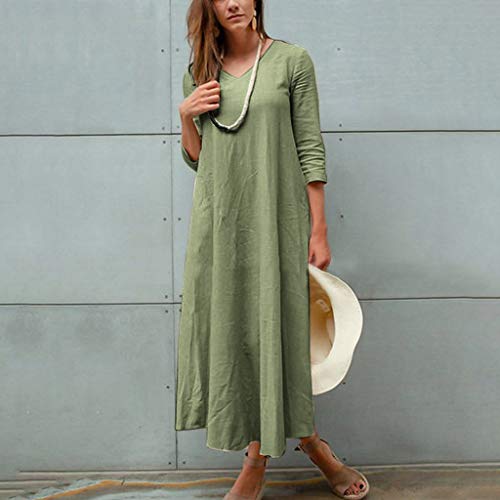 Witspace Fashion Women Loose O-Neck Solid Color Print Five Sleeve Long Sleeve Dress