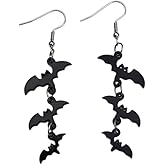 Halloween Earrings Black Acrylic Bat Dangle Drop Earrings for Women Gothic Costume Jewelry Accessories