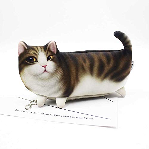 POWERTOOL Kitten Cat Pencil Case, 3D Cute Cat Pencil Case Makeup Cosmetic Bag Clutch Bag Portable Key Coin Purse(Orange)