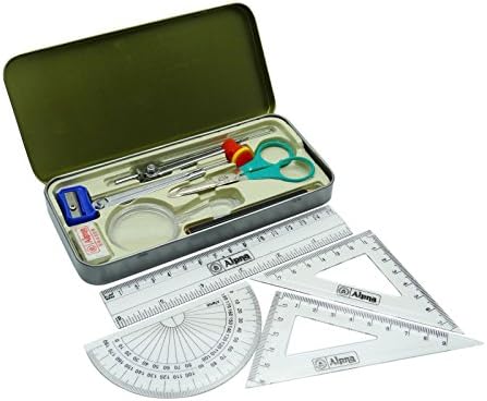 Alpna Math Set Rulers, Eraser, Protractor, Compass Geometry Set In Tin Educational Supplies Pack of 5