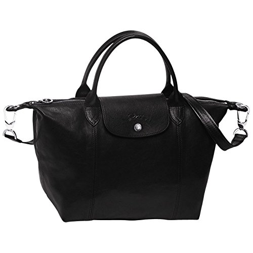 HANDBAG le pliage leather , cuir ( black ) by longchamp paris " LE PLIAGE " 100% authentic original from PARIS FRANCE