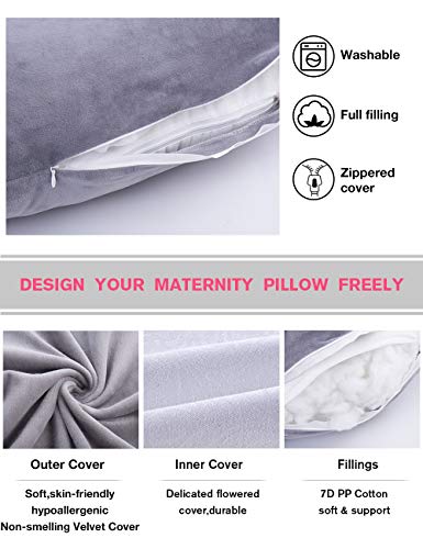 AS AWESLING 60in Full Body Pillow | Nursing, Maternity and Pregnancy Body Pillow | Extra Large U Shape Pillow and Lounger with Detachable Side, Separate Support Pillow and Removable Cover (Grey)