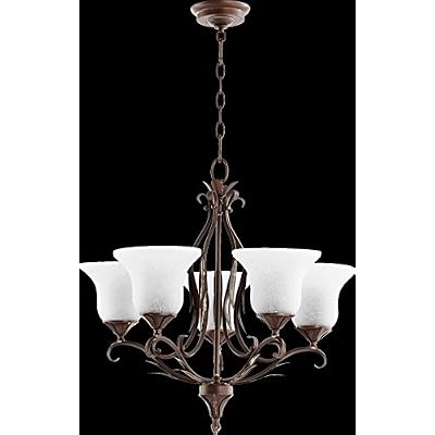 Quorum Flora 5 Light Chandelier in Vintage Copper and White Linen