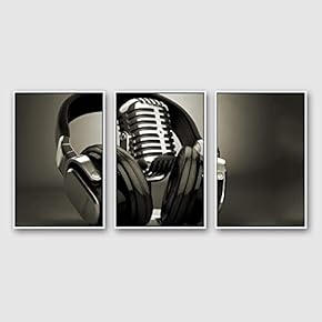 Framed Canvas Wall Art for Living Room, Bedroom Microphone Canvas Prints for Modern Home Decoration Ready to Hang - 16"x24"x3 Panels