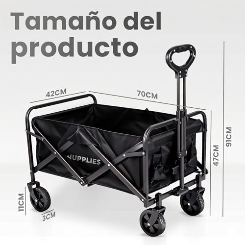 Carro Plegable con Ruedas – Carro Playa, Jardín y Supermercado | Carrito Transporte Plegable, Asa Telescópica, Tela Resistente e Impermeable (75KG - S (70x42x47cm) Modelo Nuevo)