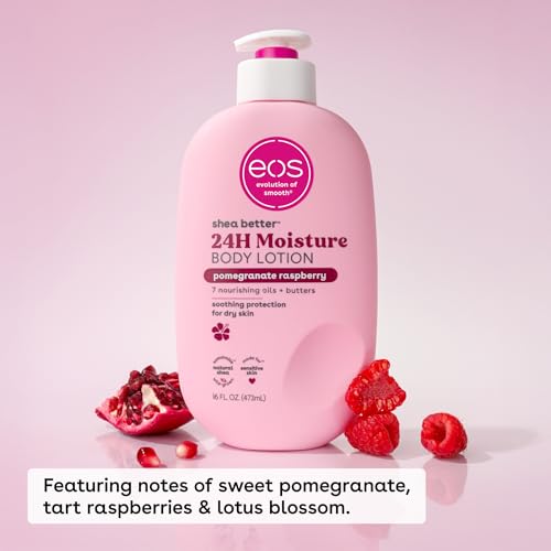 EOS SHEA BETTER BODY LOTION- POMEGRANATE RASPBERRY, 24-HOUR MOISTURE SKIN CARE, LIGHTWEIGHT & NON-GREASY, MADE WITH NATURAL SHEA, VEGAN, 16 FL OZ