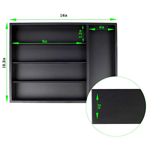 Silverware Utensil Tray Wooden Cutlery Drawer Dividers 5 Compartments Flatware Organizer Storage Holder Black Color Bamboo Flatware Organizer Good for Kitchen Office Supplies Cosmetics