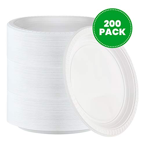 Plasticpro 9 inch Round Plastic Plates Microwaveable, Disposable, White, Dinnerware 200 Count