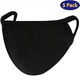 heartybay Cotton Mask 5 Pack Unisex Mouth Mask for Kids Teens Men Women Lovers, Fog Respirator Anti Flu and Dust Protection Pollution Germs Allergens Windproof Half Face Masks (Cool Black)