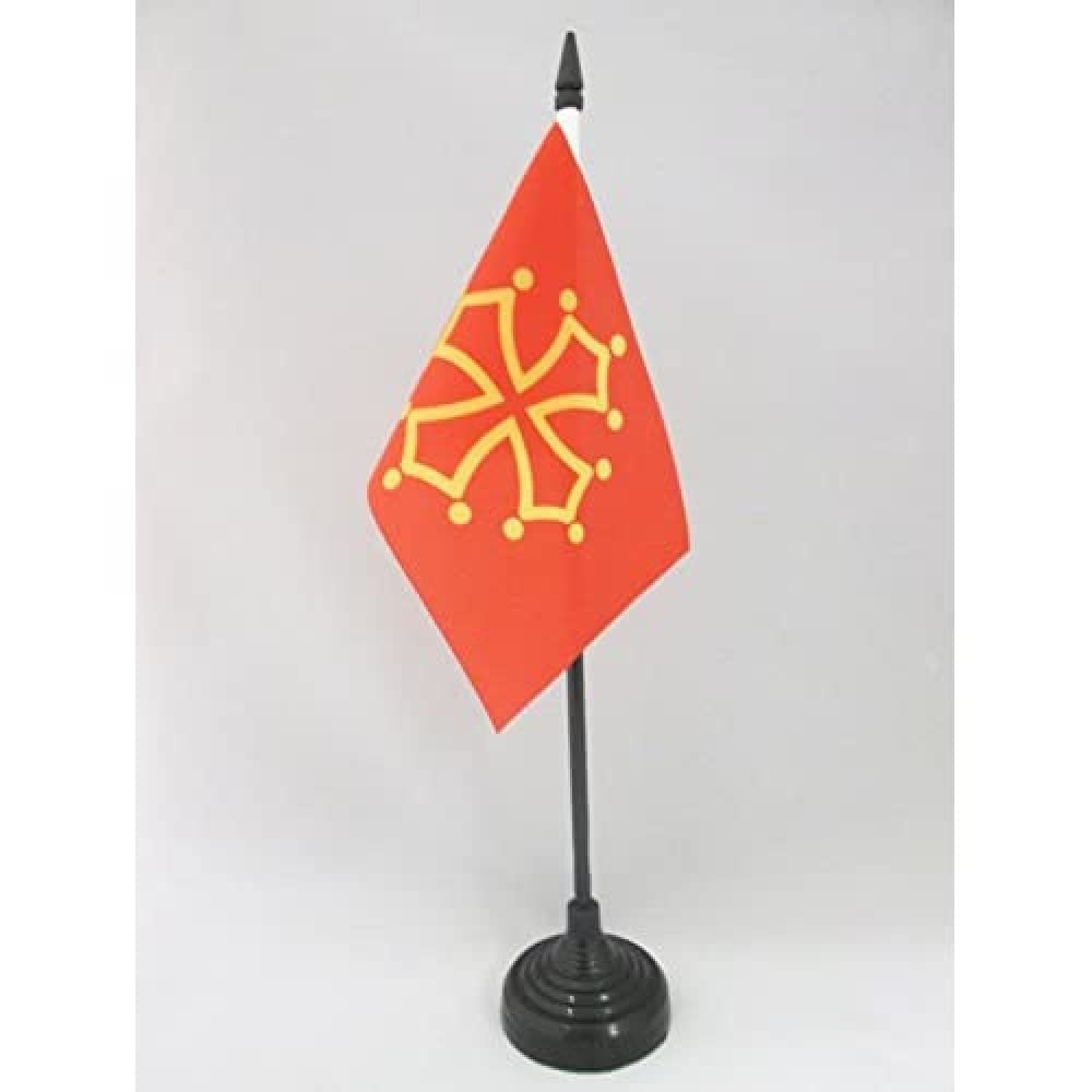 AZ FLAG - Midi-Pyrénées - Occitania Table Flag 4'' x 6'' - French region of Midi-Pyrénées - Occitanie Office Flag 100% Polyester 15 x 10 cm - Mini Desk Flag with 10'' Pole and Black Plastic Base