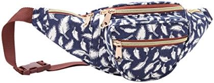 Quenchy London Travel Bumbags with 5 Zipped Pockets and up to 48 Inch Waist, Money Belt Bags for Holidays, Festivals and Concerts QL415M (Navy Feathers)