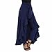 Lrady Women's Ruffle Plain Wide Leg Split Tie-Waist Maxi Long Palazzo Overlay Pant Skirts, Navy,s XL