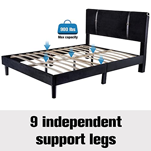 Amolife Queen Size Velvet Bed Frame, Upholstered Platform Bed with