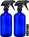 Empty Blue Glass Spray Bottles (2 Pack) - BPA Free, Lead Free - Large 16 oz Refillable Bottle for Plants, Pets, Essential Oils, Cleaning Products - Black Trigger Sprayer w/Mist and Stream Settings primary