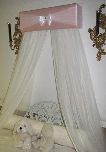image for Bedroom Girls Bed Crib Canopy Rose Pink Ivory tulle netting with WHITE
