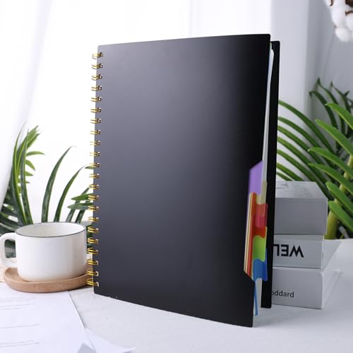 Koogel Project Notebook, A4 Notebook with Dividers Hardcover Ruled Notebook 5 Subject Notebook for School Office Black
