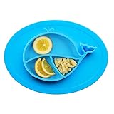 Silicon Suction Placemat and Plate for Kids, Toddlers, Children, and Babies. Perfect for feeding in a highchair, BPA Free, Built in Bowl (Blue)