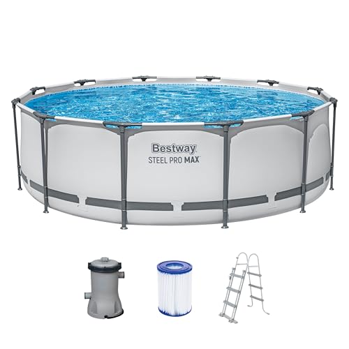Bestway Steel Pro MAX Frame Pool Set with Filter Pump, Diameter 366 x 100 cm, Light Grey, Round, Grey