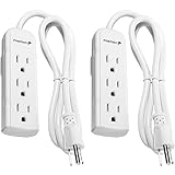 Fosmon 3 Outlet Power Strip Heavy Duty with 3FT Extension Cord (2 Pack), 3 Prong Grounded AC Plug, UL Listed (White)