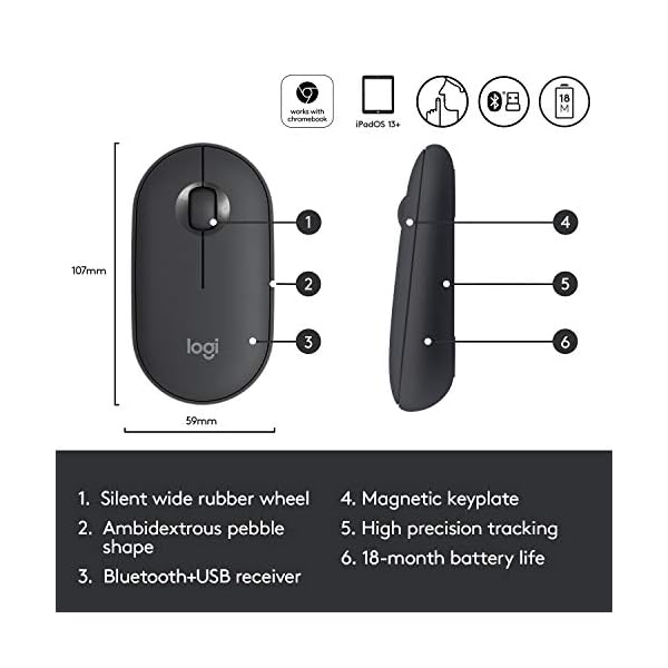 Logitech-Pebble-Wireless-Mouse-Bluetooth-or-24-GHz-with-USB-Mini-Receiver-Silent-Slim-Computer-Mouse-with-Quiet-Click-for-LaptopNotebookPCMac-GraphiteBlack Logitech Pebble Wireless Mouse with Bluetooth or 2.4 GHz Receiver, Silent, Slim Computer Mouse with Quiet Clicks, for…