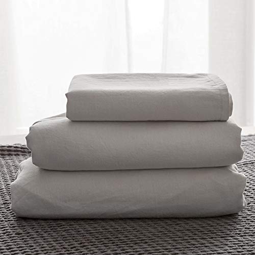 King Linens Simple&Opulence Belgian Linen Sheet Set 4PCS Solid Color Ruffles Flouncing