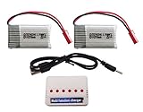 BTG 3.7V 25C 750mAh Battery 2PCS & 6 in 1 X6 USB Battery Charger 4 XH Ports and 2 JST Ports for MJX X200 X300C X400 X500 X800 RC Quadcopter Drone
