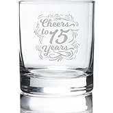 JohnPartners993 Cheers To 15 Years Whiskey Glass - Etched Sayings - Gift To Celebrate Wedding - Business - Or Work Anniversary - Gift For Him Her Couple