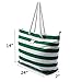 Large Waterproof Striped Tote Beach Bag - Top Zipper Closure - Waterproof Lining - Tote Shoulder Bag For Gym Beach Travel (Striped Green)