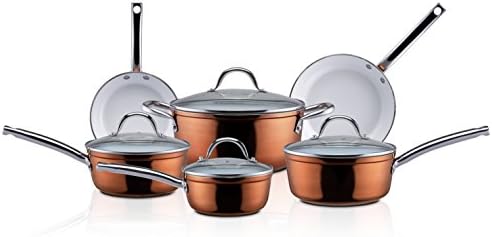 CeraStone CCRES10 Reflections 10 Piece Aluminum Cookware Set, Copper