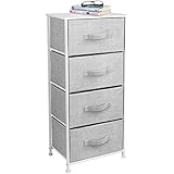 Sorbus Nightstand Chest with 4 Drawers - Bedside Furniture End Table & Dresser for Clothing, Bedroom Accessories, Office, College Dorm, Steel Frame, Wood Top, Easy Pull Fabric Bins (White/Gray)
