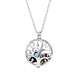 Sterling Silver Personalized 6mm Round Simulated Birthstone Family Tree Locket (16