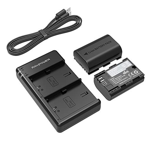 LP-E6 LP E6N Battery RAVPower Rechargeable Battery Charger Set for Canon 5D Mark II III IV, 5Ds, 6D, 70D, 80D and More (2-Pack, Versatile Charging Option with USB, 100% Compatible with Original)