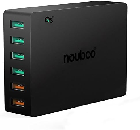 Noubco Quick Charge 3.0 Desktop Charging Station; 6 Port 60W USB Charger for Samsung Galaxy S9 / 9+, S8 / 8+ / Note 8, iPhone X / 8/7 / 6 Plus, iPad Pro/Air 2 and More - Black