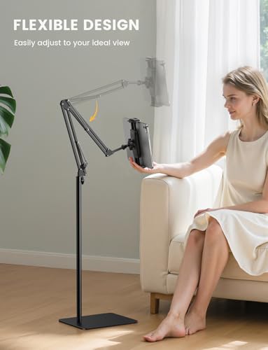 Lamicall Soporte de Piso para Tablets - [Ajustable 55" de Altura][Brazo Flexible] Base para iPad Multiangulo, con Base Ponderada de 5 LB, para 4.7-13" Devices, iPad Pro Air Mini, Kindle, E-Readers