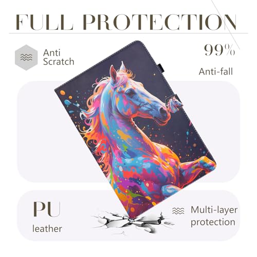Bemoloon Tablet Case for Samsung Galaxy Tab S10 FE+ 13.1" in PU Leather - Vibrant Colors & Elegant Designs, Protection, Auto Wake/Sleep, Colorful Horse
