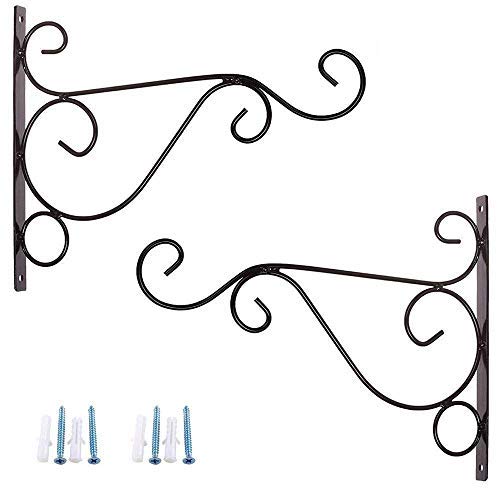 Bestenrose 2 Pack 10" Iron Hanging Plants Bracket Decorative Wall Planter Hanger Hooks with Screws for Bird Feeder Lanterns Wind Chimes Black (4 pcs Black)