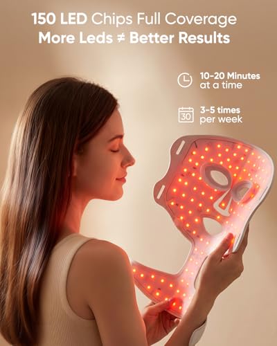 Red Light Therapy Mask for Face and Neck Full Coverage by DON PEREGRINO | FDA Cleared, FSA/HSA Eligible, Medical-grade Silicone, Zero Irritation, Storage Bag, Timer & Intensity Option